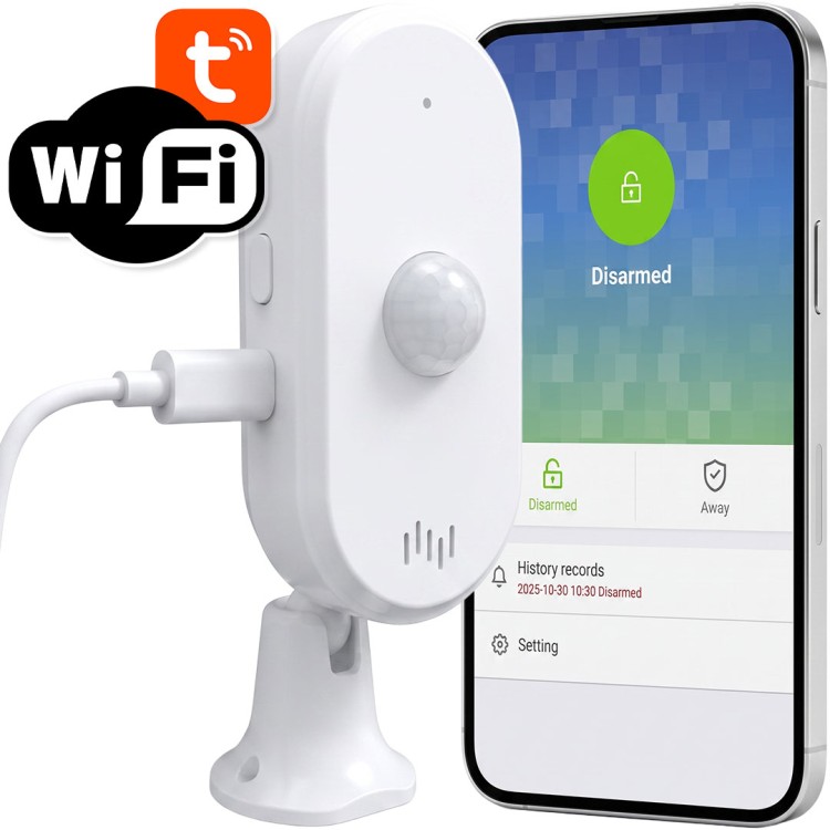 Czujnik Ruchu PIR z Alarmem Dźwiękowym USB-C WiFi TUYA