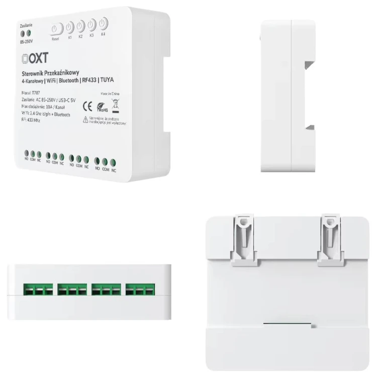 Sterownik przekaźnikowy 4-Kanały 10A 5V USB 230V WiFi BT RF 433 TUYA OXT