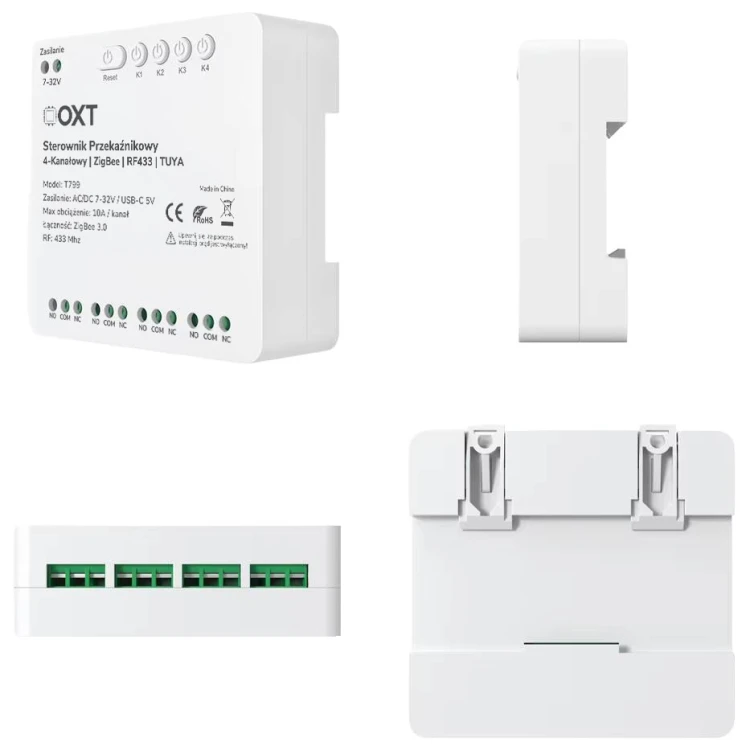 Sterownik przekaźnikowy 4-Kanały 10A 5V USB 7-32V ZigBee RF 433 TUYA OXT