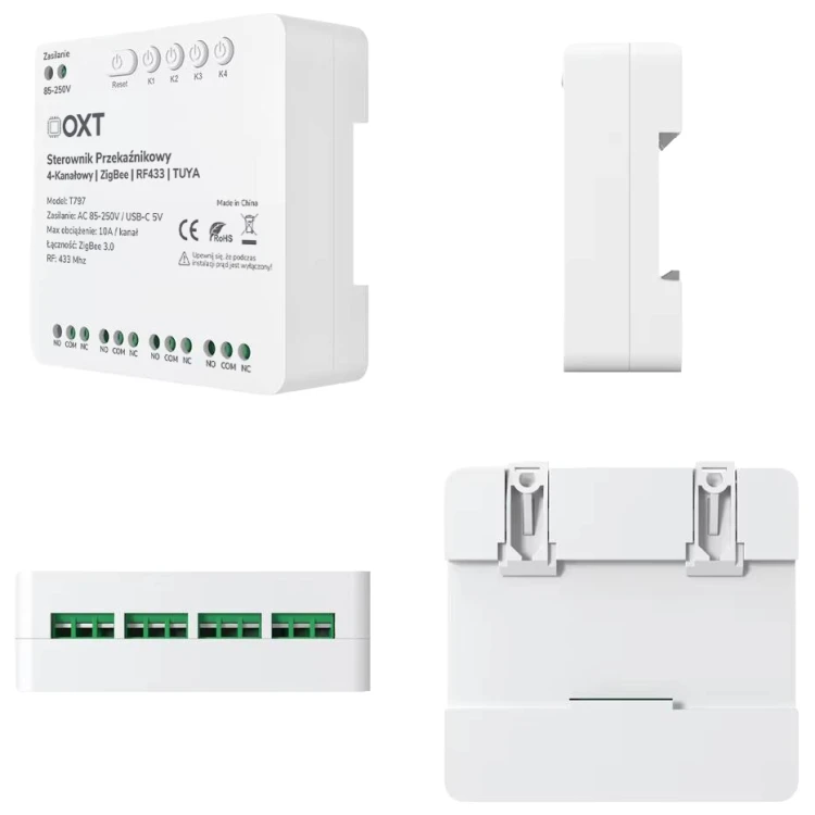 Sterownik przekaźnikowy 4-Kanały 10A 5V USB 230V ZigBee RF 433 TUYA OXT