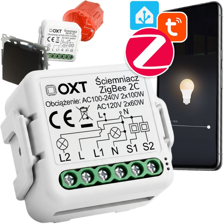 Moduł OXT Mini Ściemniacz 2-Obwody ZigBee TUYA Home Assistant