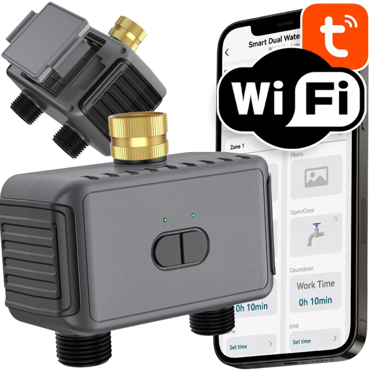 Sterownik Nawadniania 2-Sekcje Zawór do Wody Gwint 3/4" WiFi TUYA