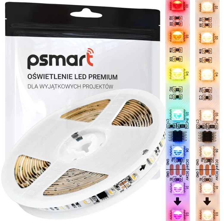 PSMART Cyfrowa Taśma LED SMD 24V WS2814 RGBWIC 3000K 60 Led/m IP20 10mm 5m