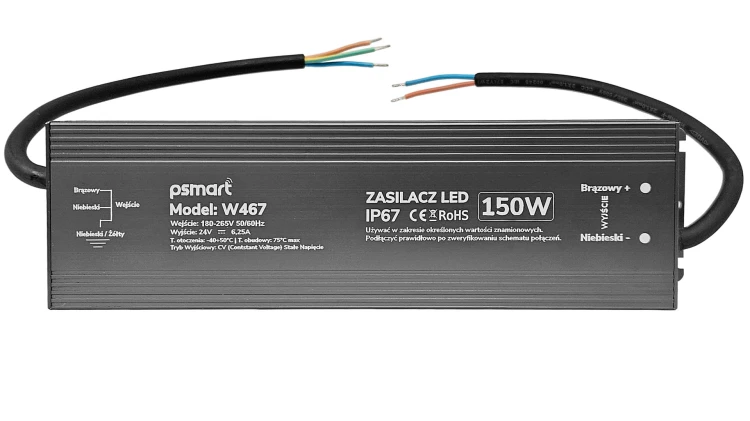 PSMART Hermetyczny Zasilacz LED 24V 150W 6.25A IP67