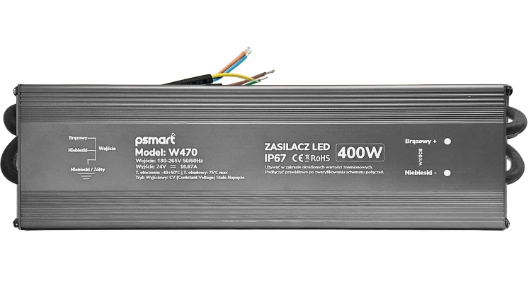 PSMART Hermetyczny Zasilacz LED 24V 400W 16,67A IP67