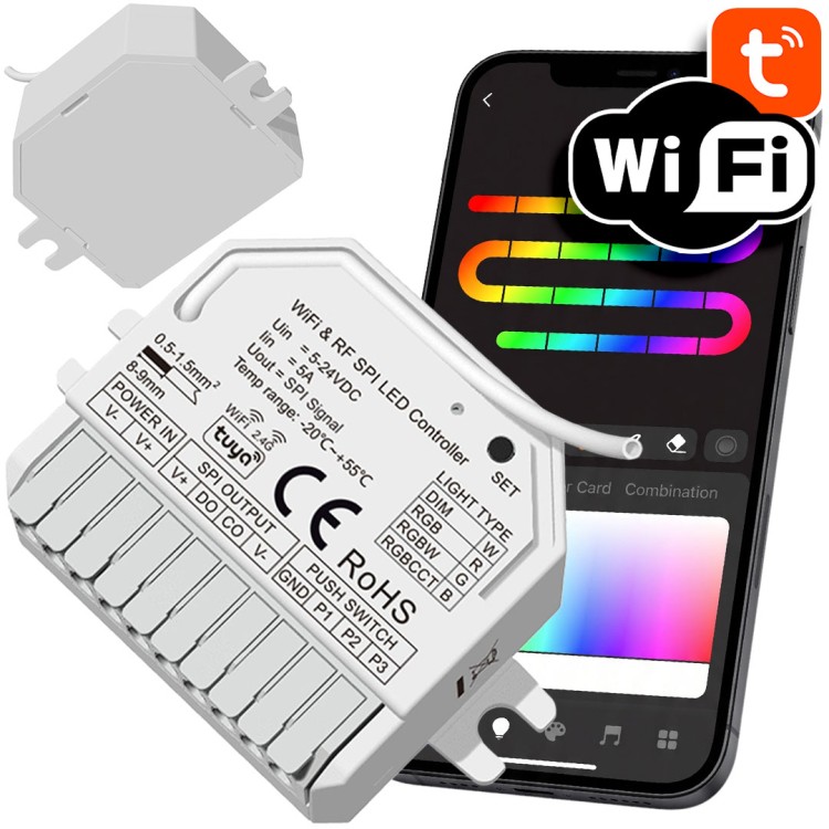 Sterownik do Cyfrowych Taśm LED SPI 5-24VDC WiFi+RF Seria SD