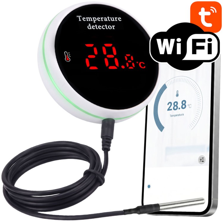Czujnik Temperatury z Ekranem + Sonda Hermetyczna 3m WiFi TUYA