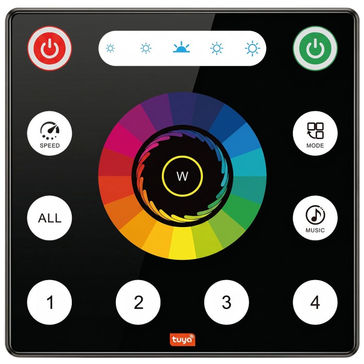 Czarny Pilot na Ścianę 4 Strefy do Sterowników LED RGB / RGBW Seria PX