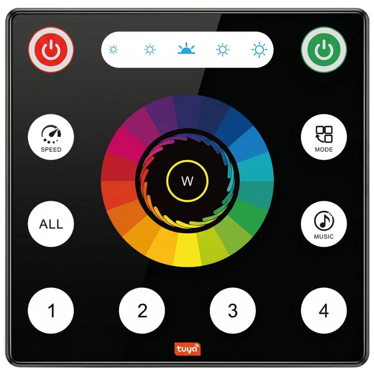 Czarny Pilot na Ścianę 4 Strefy do Sterowników LED RGB / RGBW Seria PX