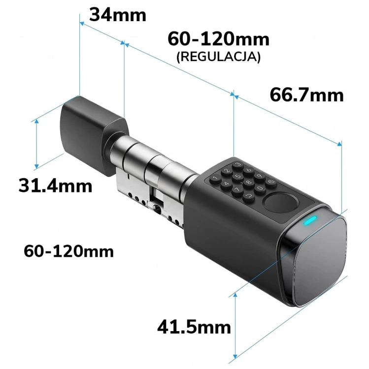 Wkładka zamek do Drzwi 38-120mm na Szyfrator PIN + Odcisk palca + Karty / Breloki RFID Bluetooth TUYA
