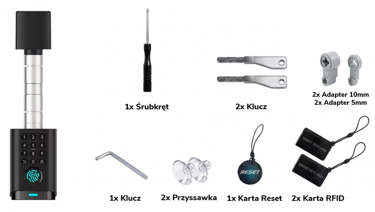 Wkładka zamek do Drzwi 38-120mm na Szyfrator PIN + Odcisk palca + Karty / Breloki RFID Bluetooth TUYA