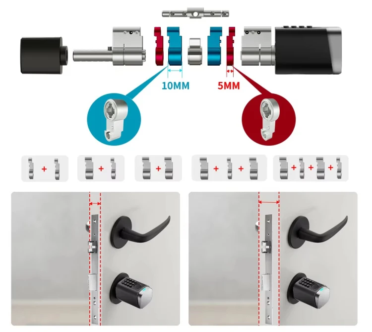 Wkładka zamek do Drzwi 38-120mm na Szyfrator PIN + Odcisk palca + Karty / Breloki RFID Bluetooth TUYA