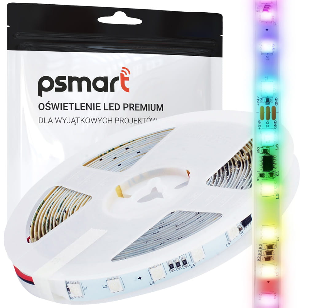 PSMART Cyfrowa Taśma LED 24V WS2811 RGBIC IP20 10mm 60 Led/m 5m